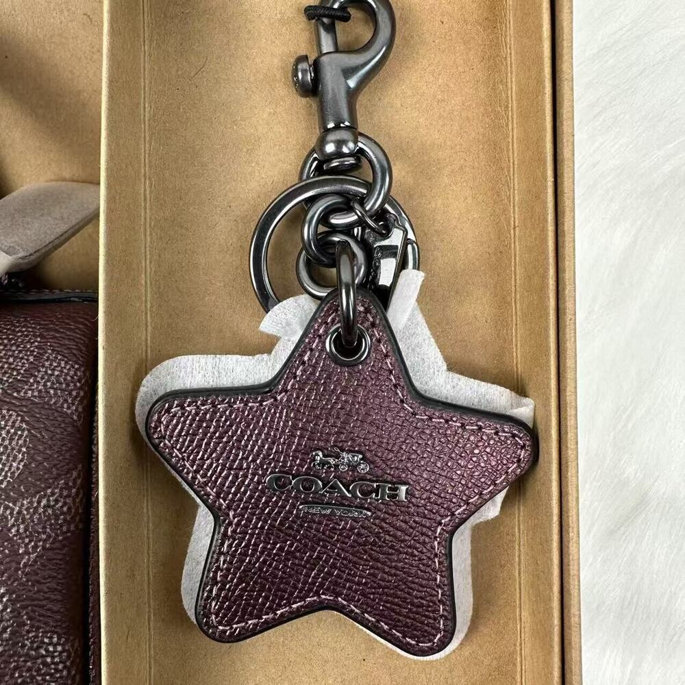 Coach Boxed Set Mini Rowan Crossbody Bag Mirror Charm Signature Canvas Wine NWT - Picture 4 of 13